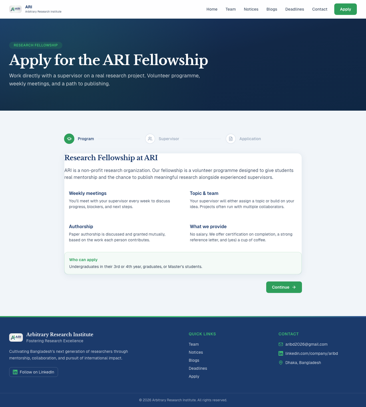 Preview of the ARI fellowship application program step