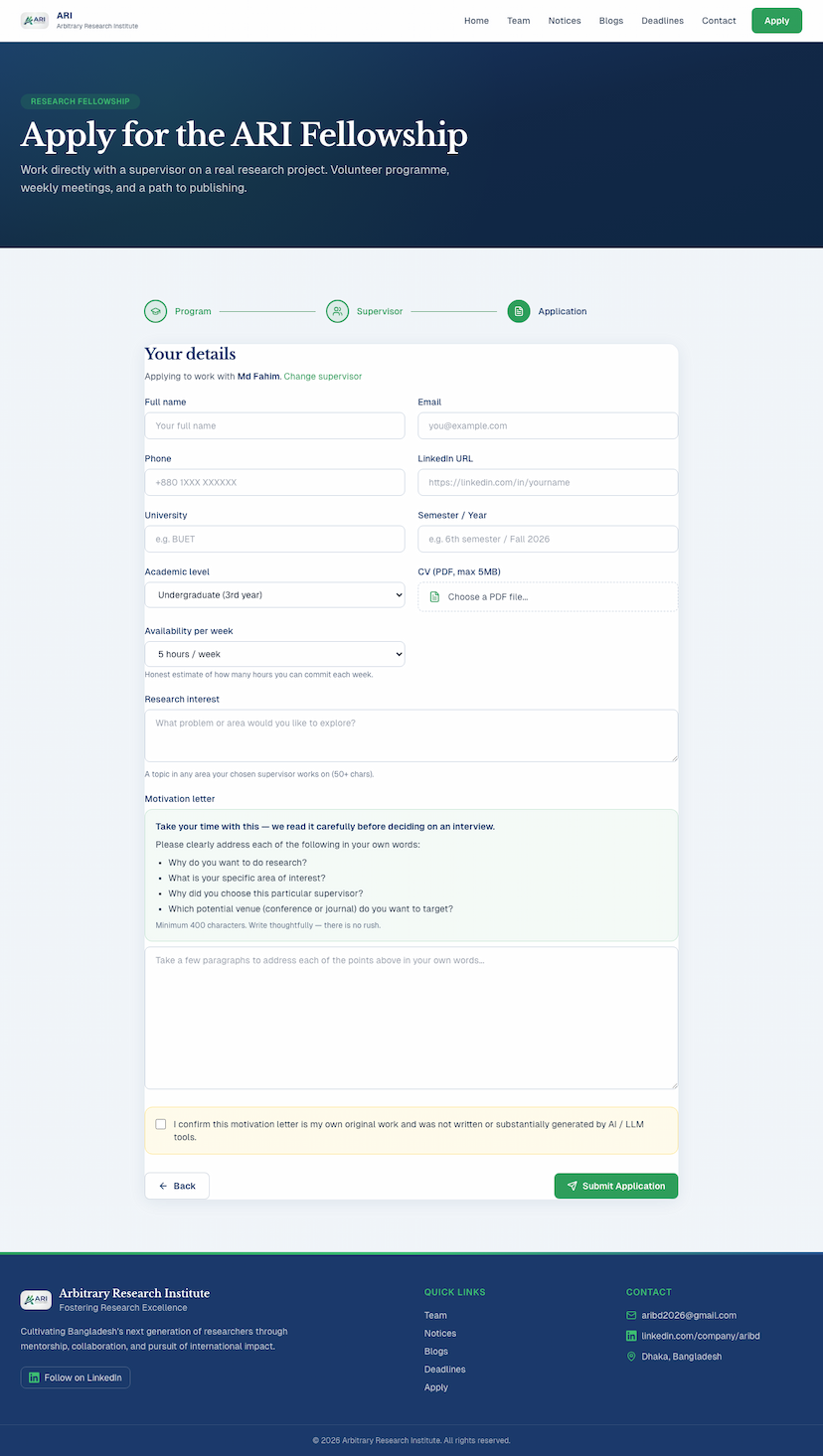 Submit your application preview